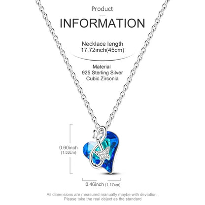 Collier en argent sterling 925 avec pendentif papillon et cœur en cristal bleu | Chaîne en oxyde de zirconium