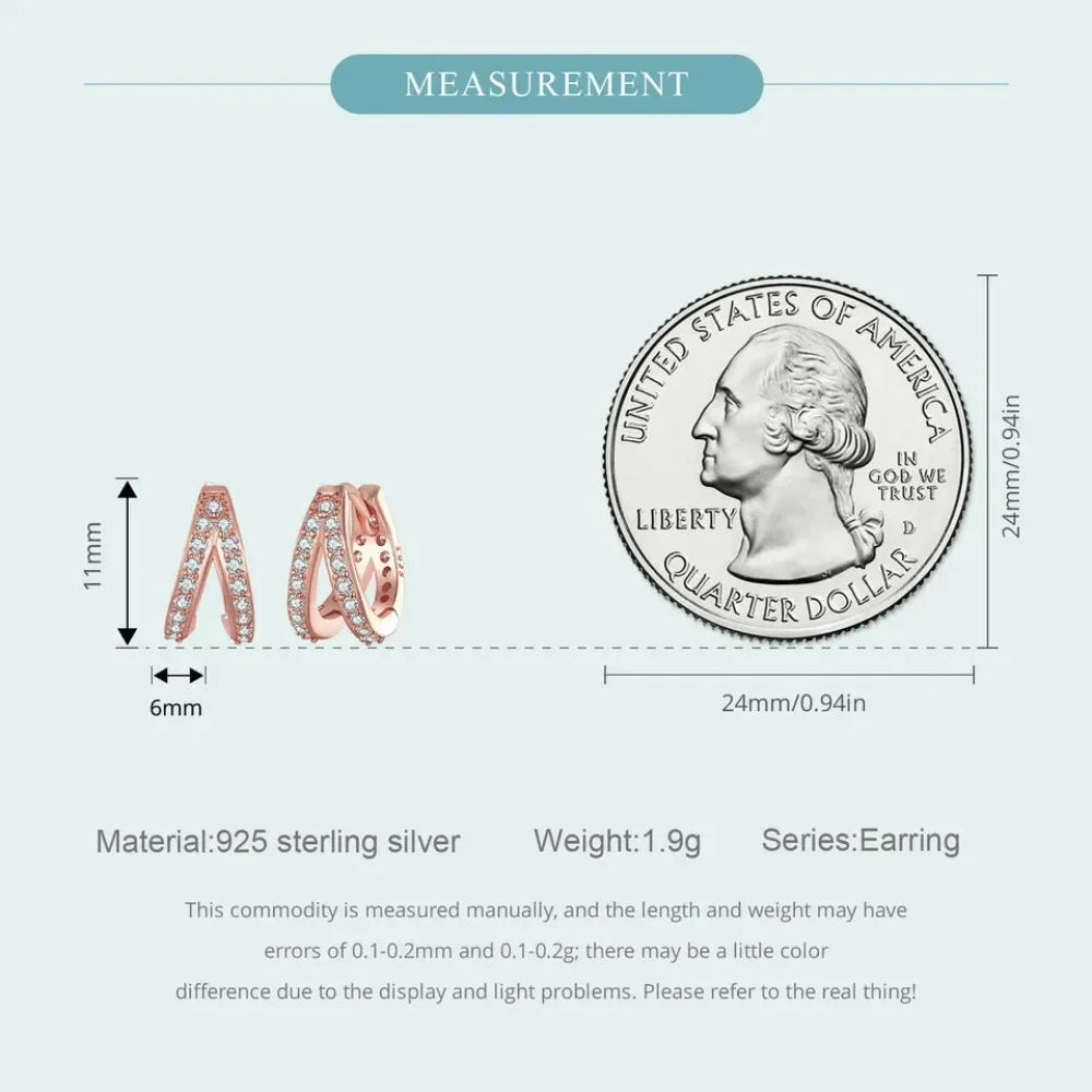 Boucles d'oreilles créoles doubles en argent sterling 925, avec géométrie élégante et cristal de zircon