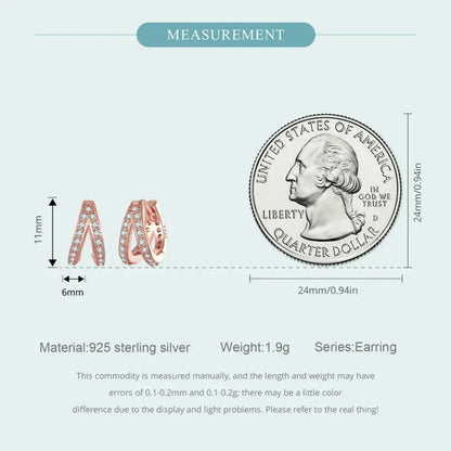 Boucles d'oreilles créoles doubles en argent sterling 925, avec géométrie élégante et cristal de zircon