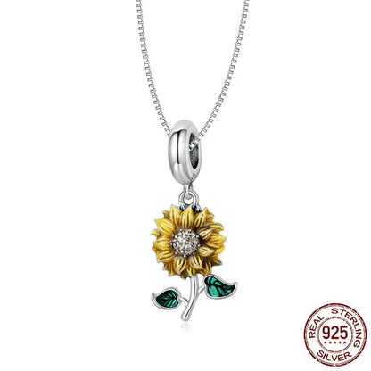 Collier pendentif tournesol en argent sterling 925 vintage