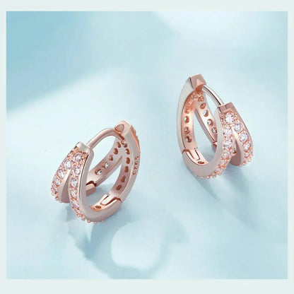 Boucles d'oreilles créoles doubles en argent sterling 925, avec géométrie élégante et cristal de zircon