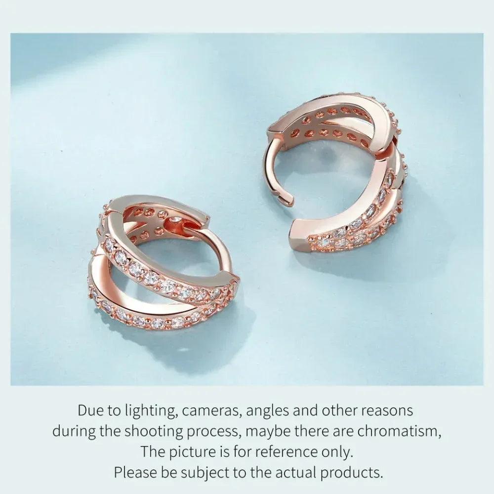 Boucles d'oreilles créoles doubles en argent sterling 925, avec géométrie élégante et cristal de zircon