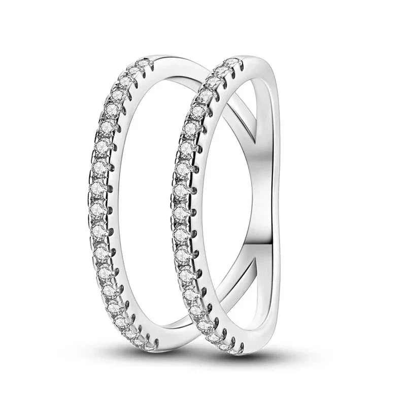 Bague en argent sterling 925 et zircone cubique motif fourche à vœux