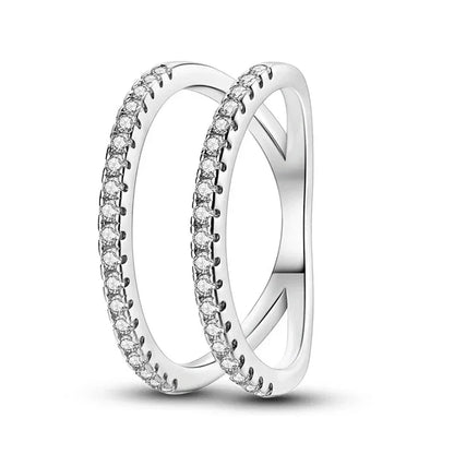 Bague en argent sterling 925 et zircone cubique motif fourche à vœux
