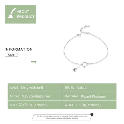 La Chevillère Chat & Clochette Fantaisie en Argent Sterling 925