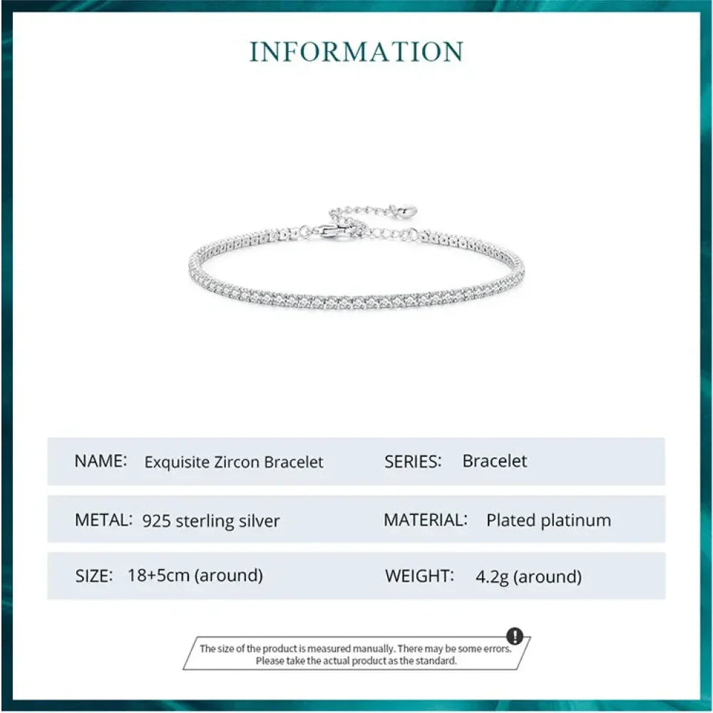 Bracelet de tennis en argent sterling 925 et zircone cubique