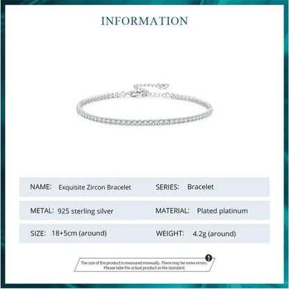 Bracelet de tennis en argent sterling 925 et zircone cubique