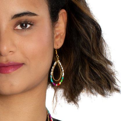Boucles d'oreilles doubles perles multicolores