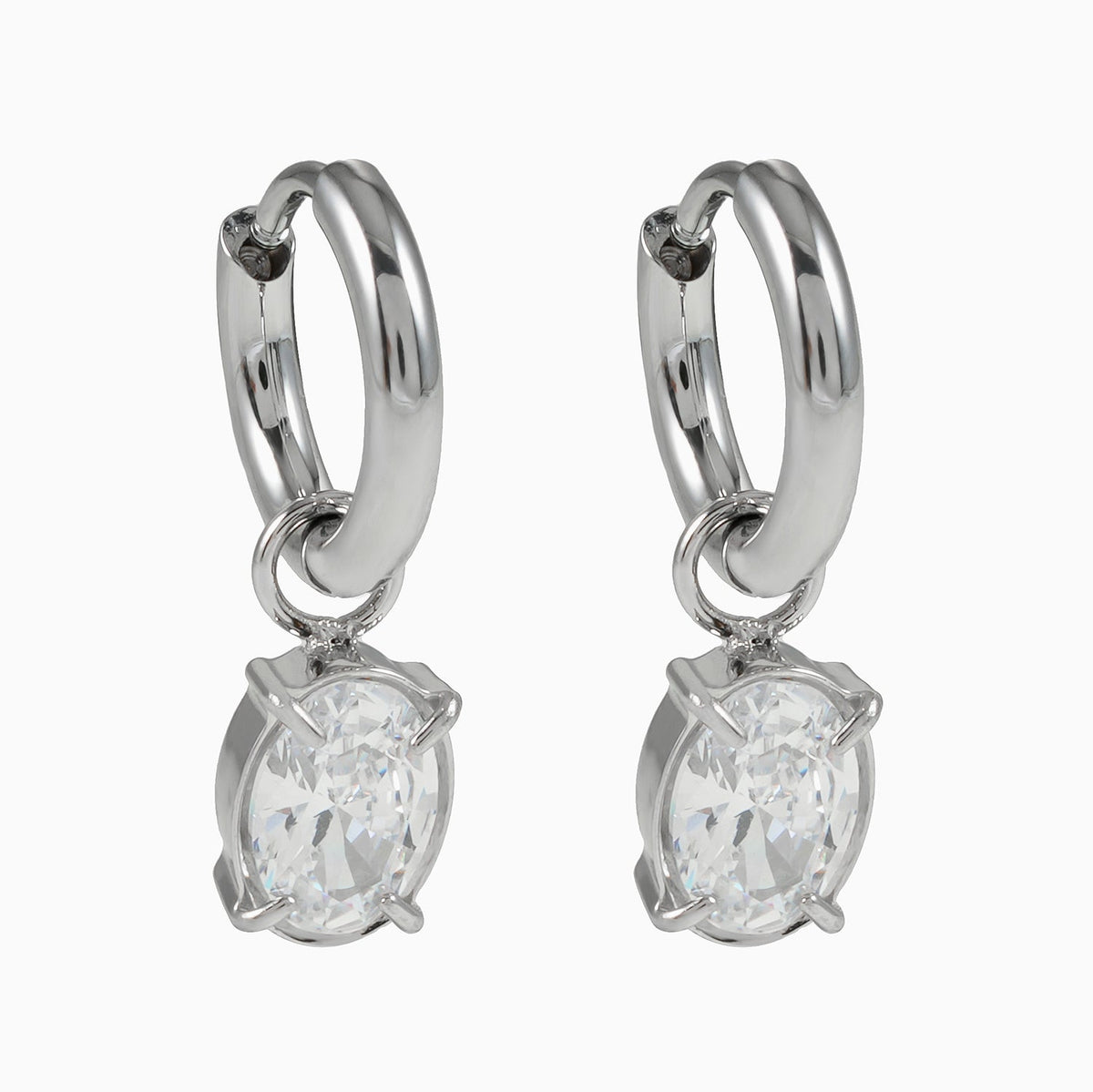 SEDONA Silver (White Gold): Mini Hoop Earrings Anchoring an Encased Zirconia (CZ) Charm