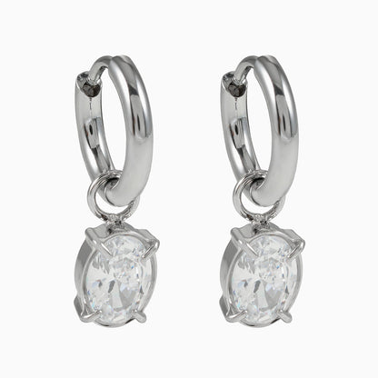 SEDONA Silver (White Gold): Mini Hoop Earrings Anchoring an Encased Zirconia (CZ) Charm