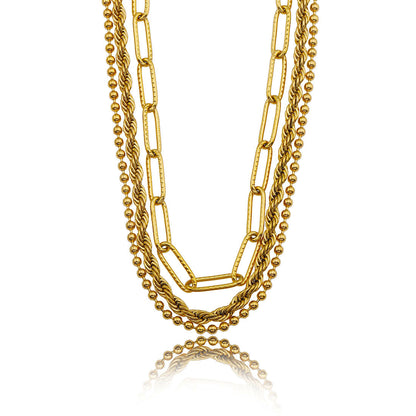 SELENE : Collier triple couche en chaîne dorée