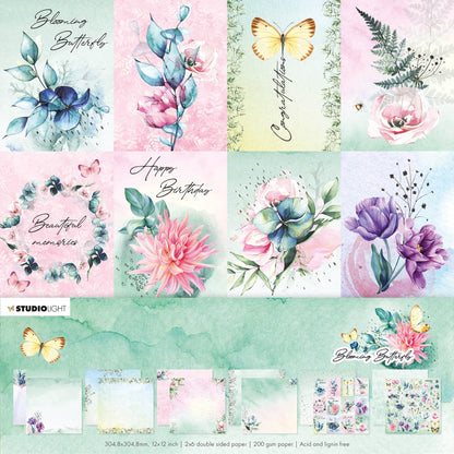 SL Bloc de papier scrapbooking Papillon en fleurs 304,8x304,8x3mm 12 feuilles n°20