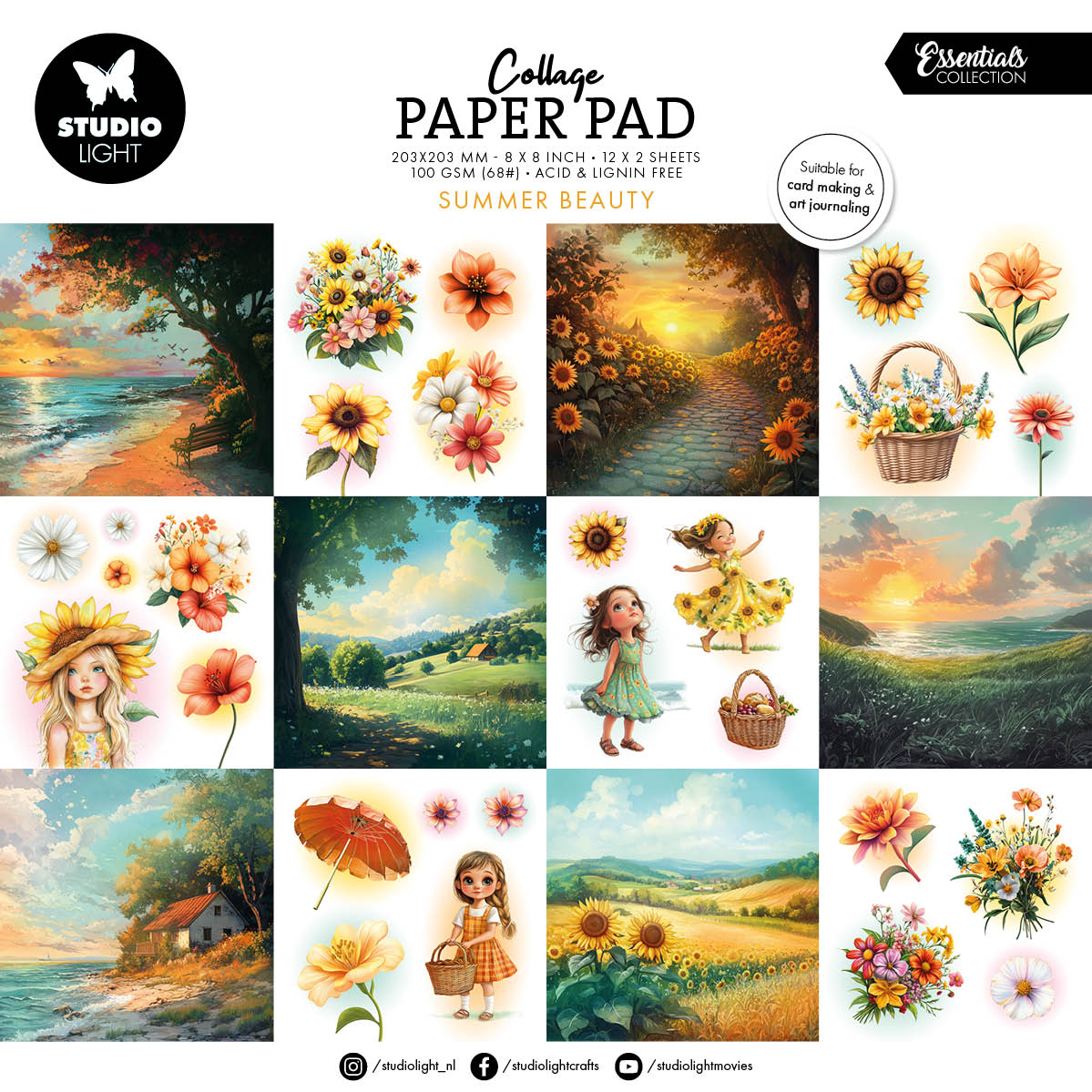 SL Bloc de papier pour collage Essentiels de beauté estivaux 24 feuilles