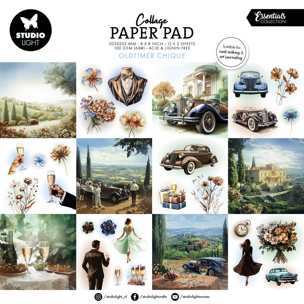 Bloc de papier SL Collage Oldtimer Chique Essentials 24 feuilles