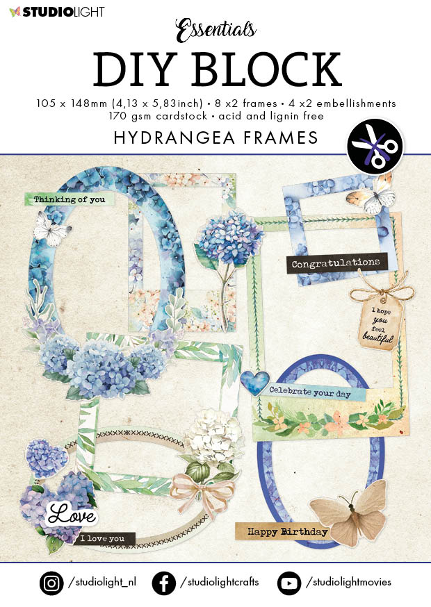 SL Blocs prédécoupés Hydrangea Frames Essentials 105x148x3mm 24 feuilles n°66