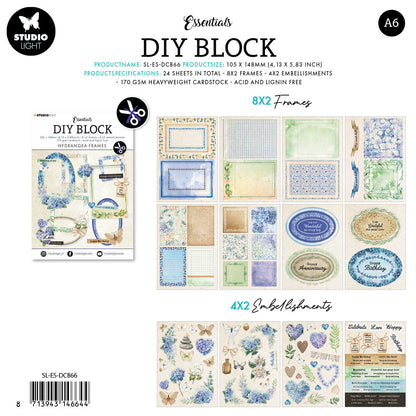 SL Blocs prédécoupés Hydrangea Frames Essentials 105x148x3mm 24 feuilles n°66