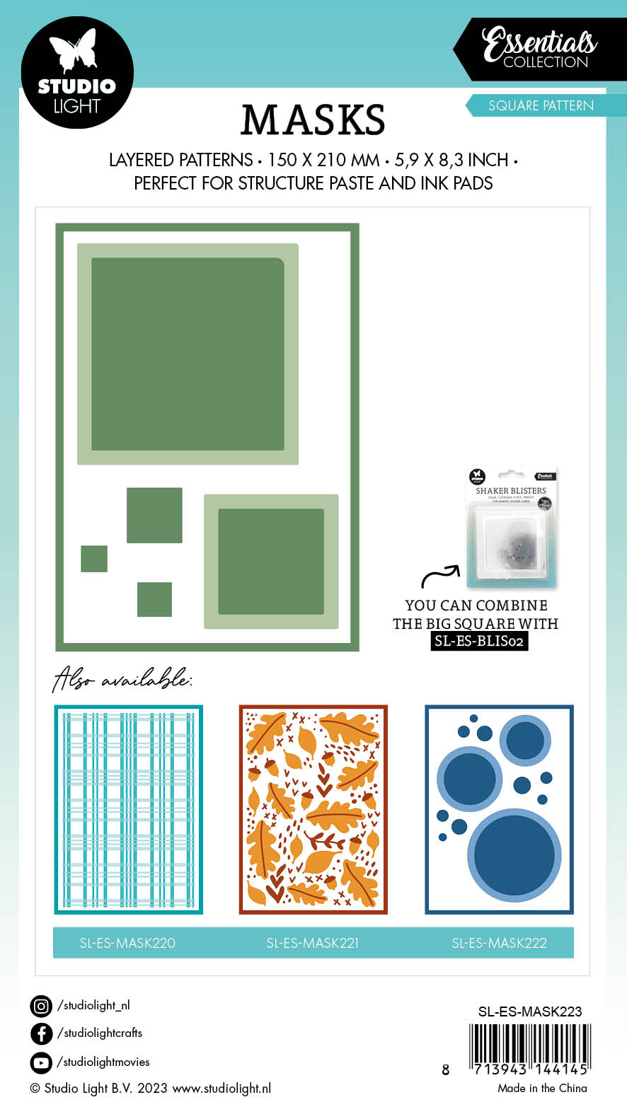Masque SL à motif carré Essentiels 150x210x1mm 1 PC nr.223
