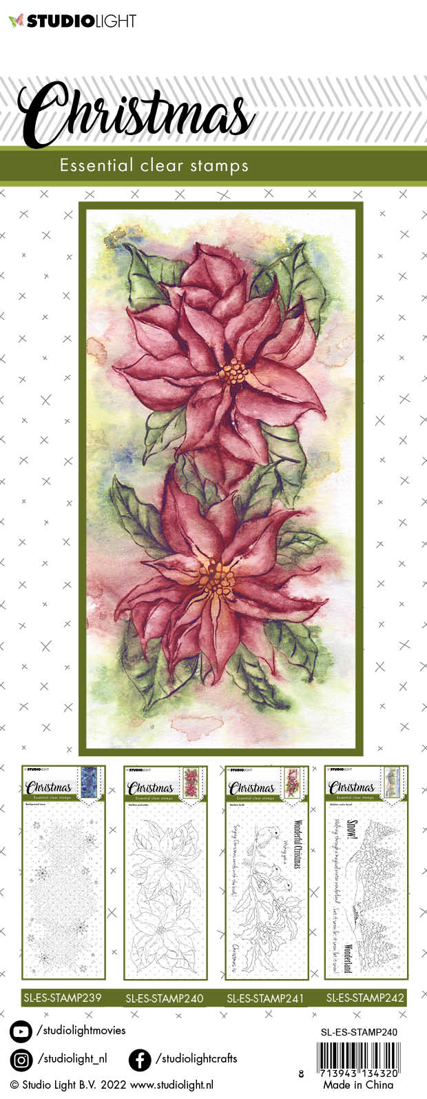 SL Tampon transparent Noël Poinsettia Slimline Essentials 105x210x3mm 1 PC n°240