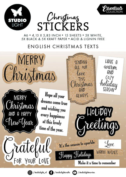 SL Bloc de 15 feuilles d'autocollants « Sentiments de Noël » Essentials