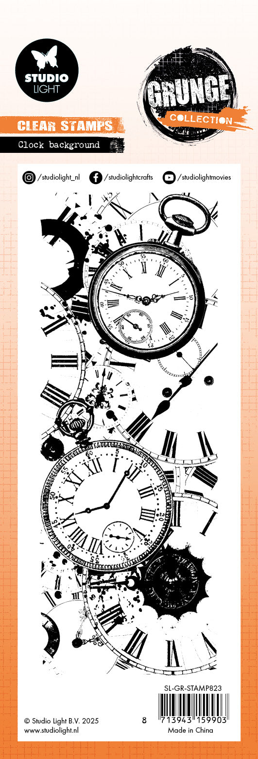 SL Tampon transparent Fond d'horloge Collection Grunge 1 pièce