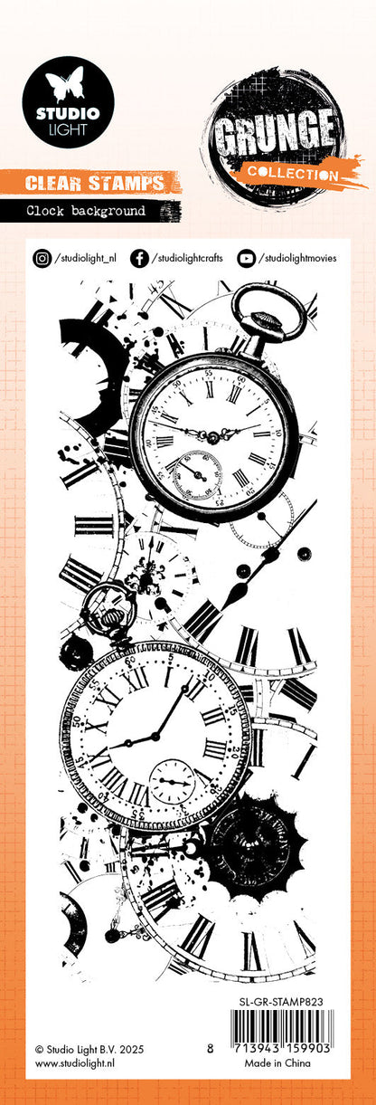 SL Tampon transparent Fond d'horloge Collection Grunge 1 pièce