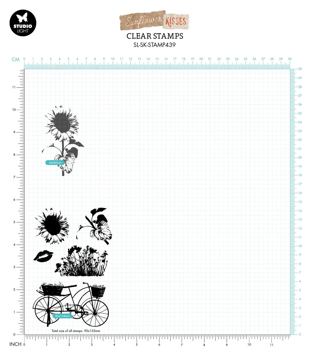 SL Tampon transparent Silhouette de tournesol Baisers de tournesol 89x135x3mm 5 pièces n°439