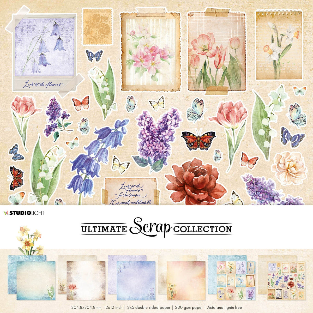 SL Papier Set Spring Grunge Collection Ultime de Scrapbooking 304,8x304,8x1mm 12 FEUILLES nr.24