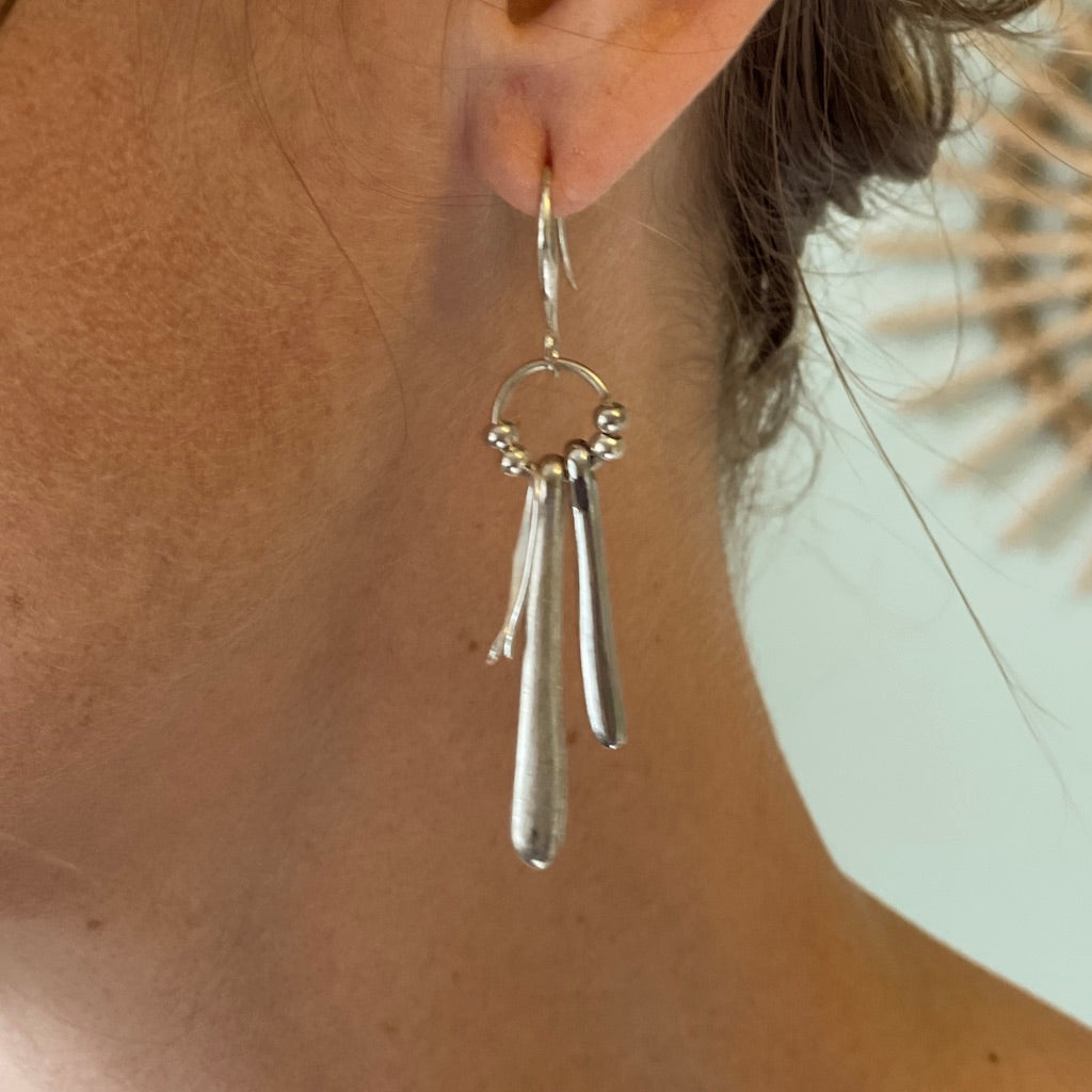 Double Drop Earrings In Silver Plate