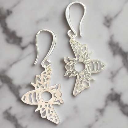 Boucles d'oreilles abeille en plaqué argent