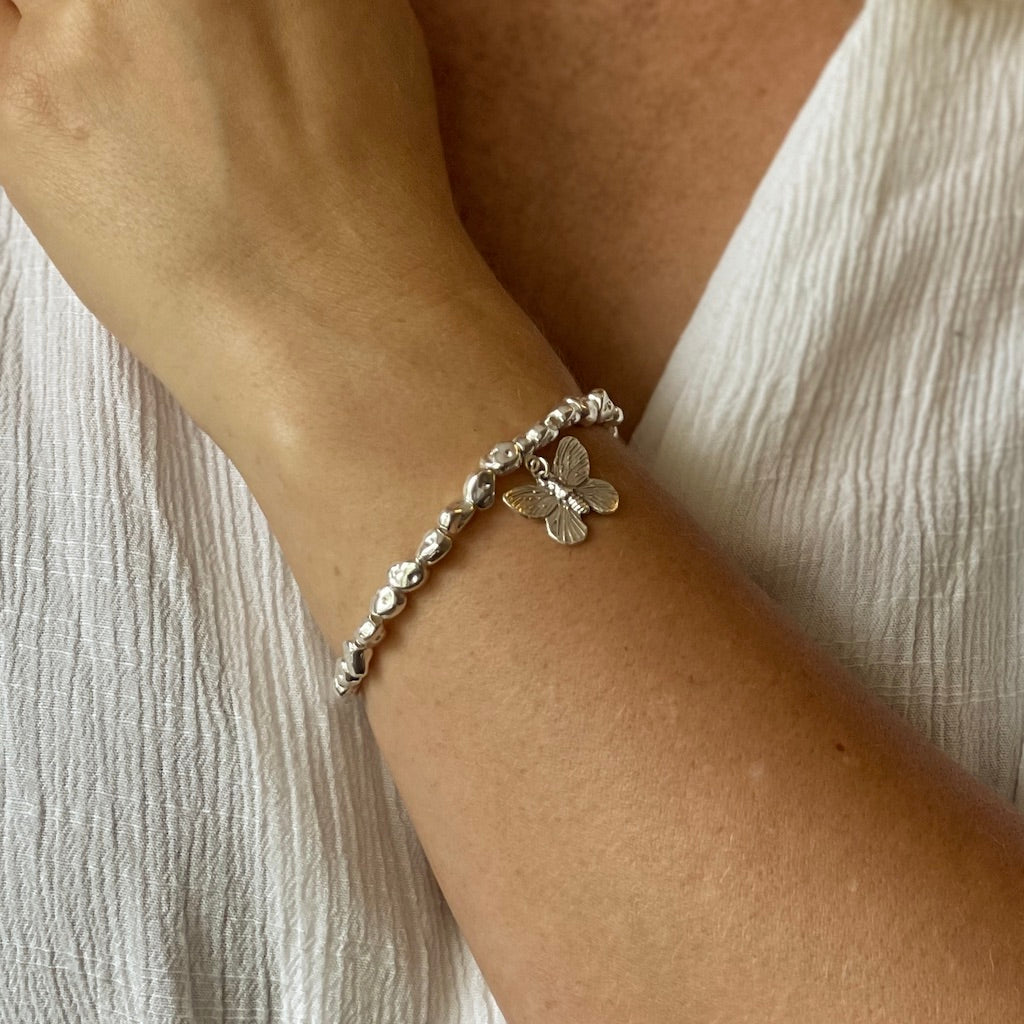 Bracelet pépite papillon en plaqué argent
