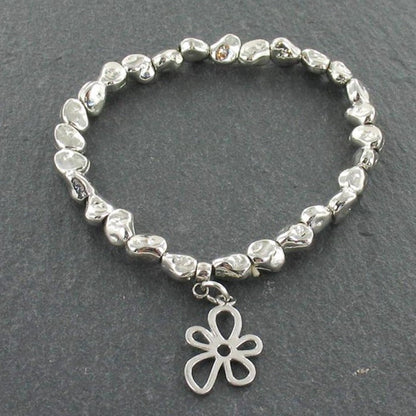 Bracelet pépite avec pendentif fleur en plaqué argent