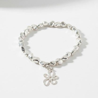 Bracelet pépite avec pendentif fleur en plaqué argent