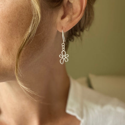 Boucles d'oreilles pendentifs fleur en plaqué argent