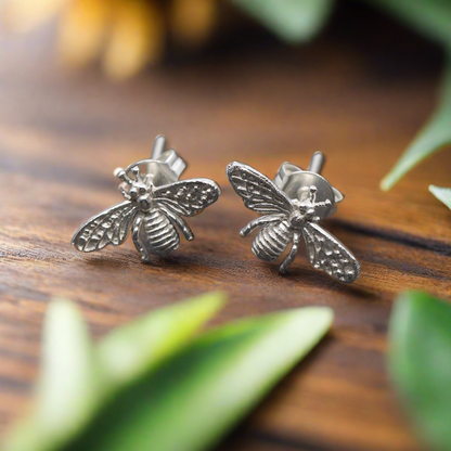 Boucles d'oreilles clous abeille en plaqué argent