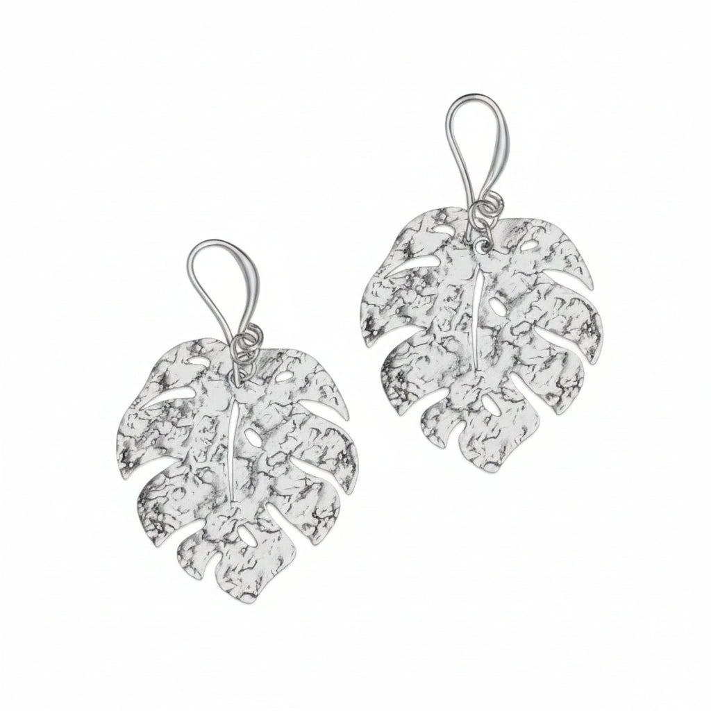 Hammered Leaf Earring - Silver Plate