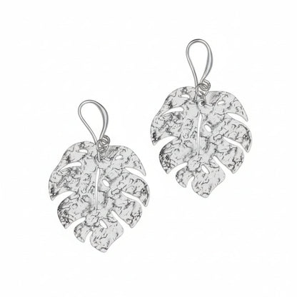 Hammered Leaf Earring - Silver Plate