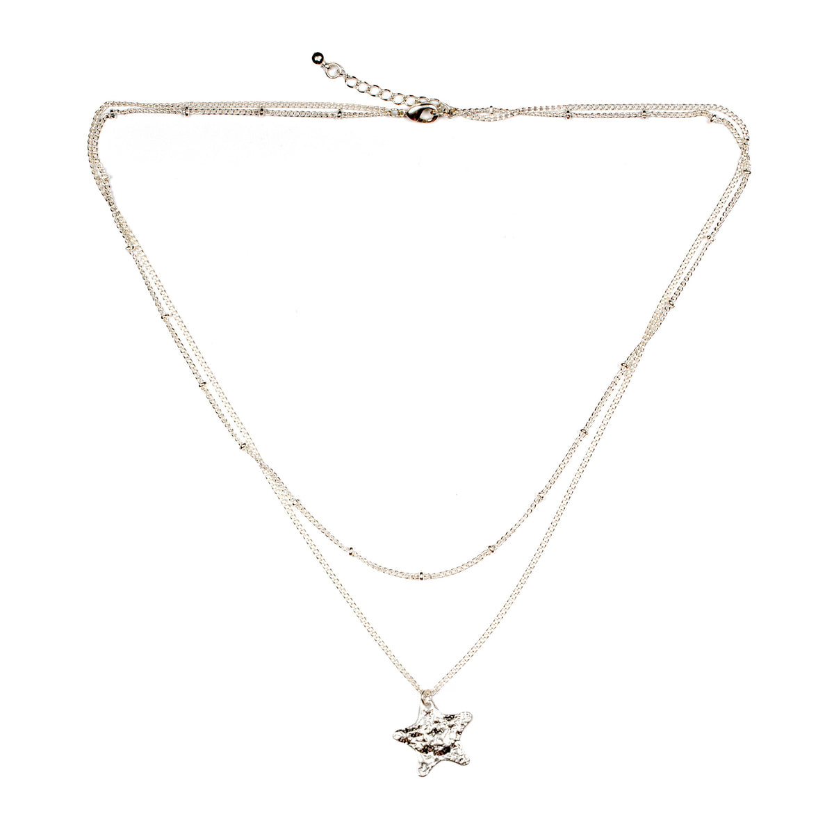Double Strand Star Necklace - Silver Plate