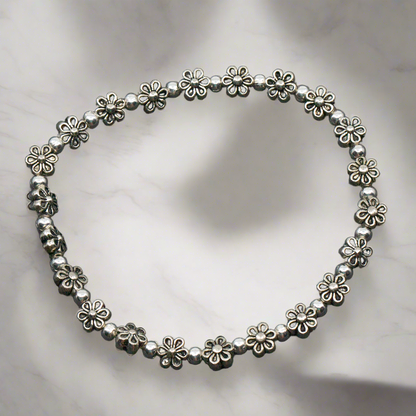 Bracelet élastique à fleur en plaqué argent