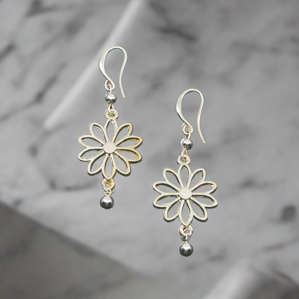 Small Flower Earrings In Silver Plate