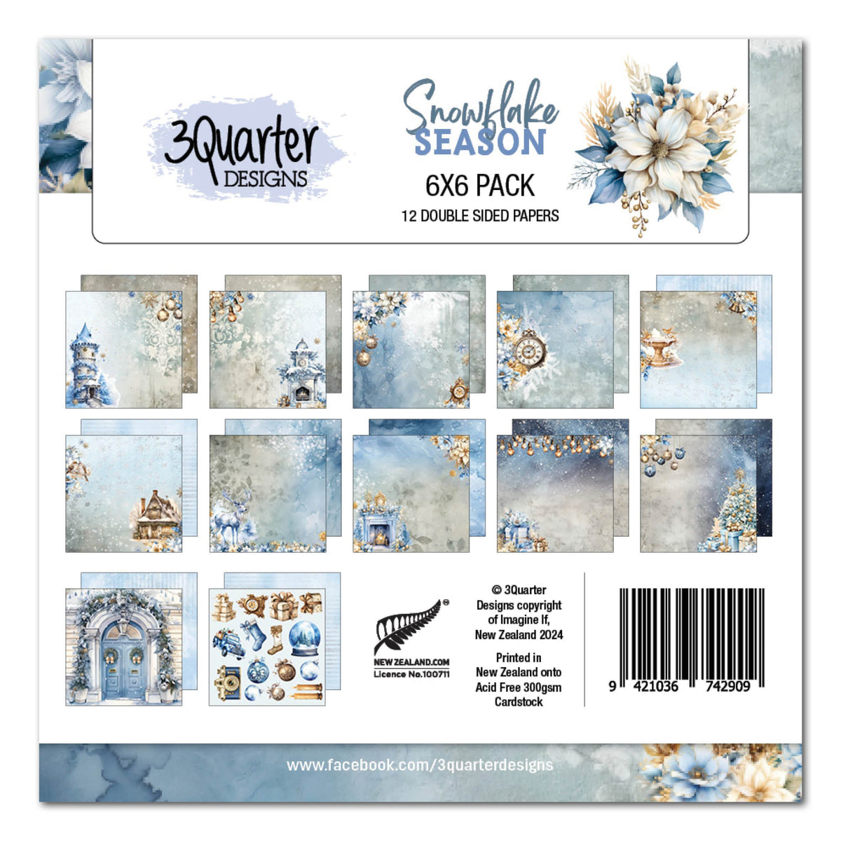 3Quarter Designs Bloc de papier 6x6 Snowflake Season
