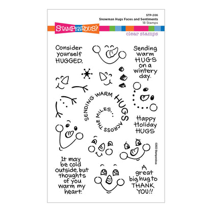 Snowman Hugs Faces & Sentiments Clear Stamp Set from the Holiday Hugs Collection by Stampendous