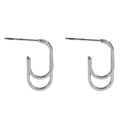 St SIMON Or Blanc (ton argent) : Boucles d'oreilles créoles doubles rectangulaires à coins arrondis