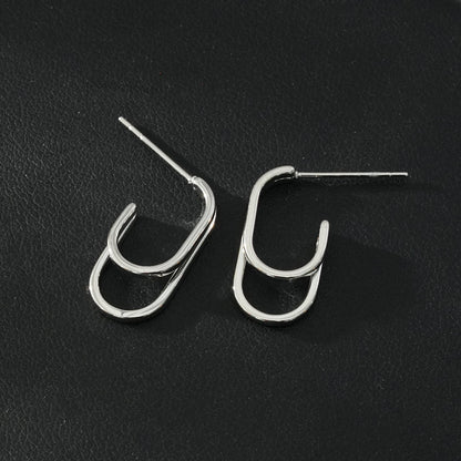 St SIMON Or Blanc (ton argent) : Boucles d'oreilles créoles doubles rectangulaires à coins arrondis