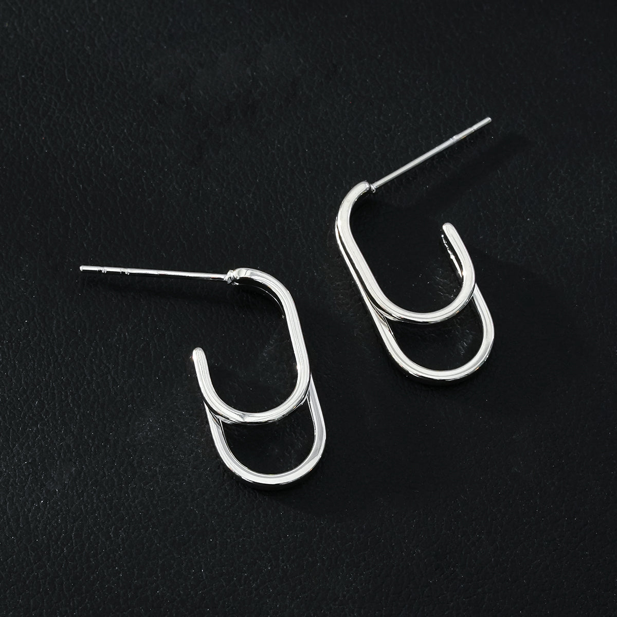 St SIMON Or Blanc (ton argent) : Boucles d'oreilles créoles doubles rectangulaires à coins arrondis