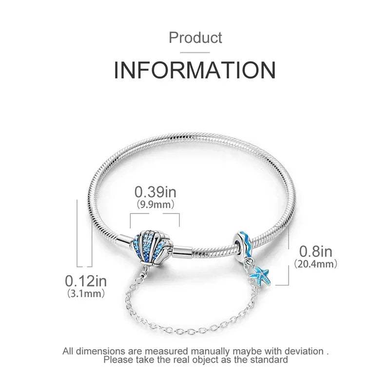 Bracelet breloque coquillage en argent sterling avec dégradé de zircones cubiques bleues