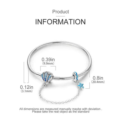 Bracelet breloque coquillage en argent sterling avec dégradé de zircones cubiques bleues