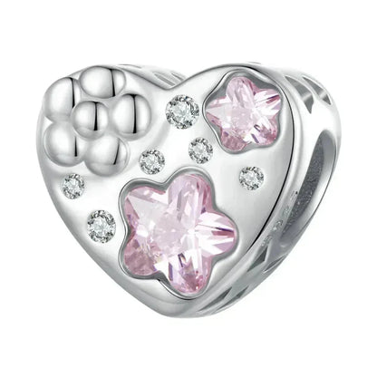 Breloque cœur à faire soi-même en argent sterling 925 avec zircon rose - Bsc777