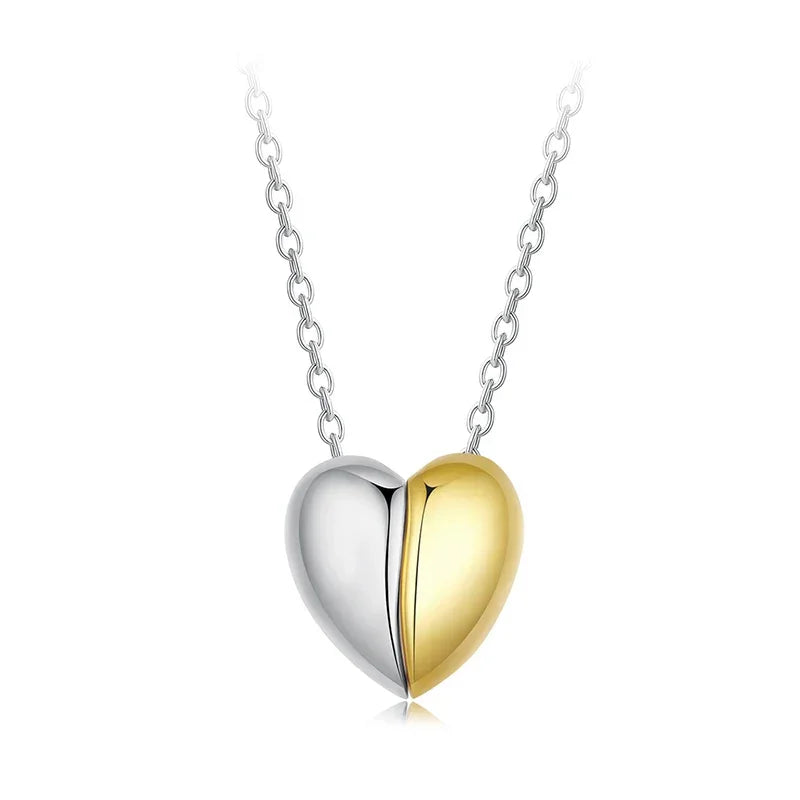 Collier pendentif cœur plaqué or pour femme - Bijou cœur de couple en argent sterling 925