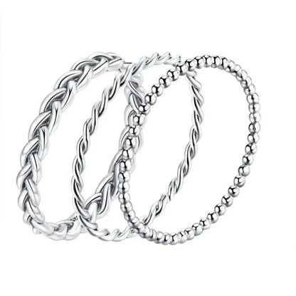 Bagues empilables en argent sterling 925 torsadées à texture tressée - Bijoux raffinés