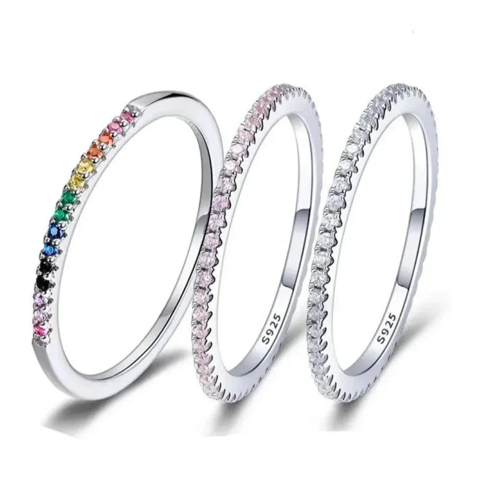 Bagues empilables en argent sterling 925 avec diamants simulés en oxyde de zirconium, plaquées platine pour femmes